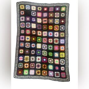 Vintage Granny Square Roseanne Afghan Crochet  Multicolor Blanket Handmade Cozy